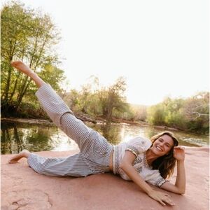 Christy Dawn Blue and White Striped Straight Leg Jeans